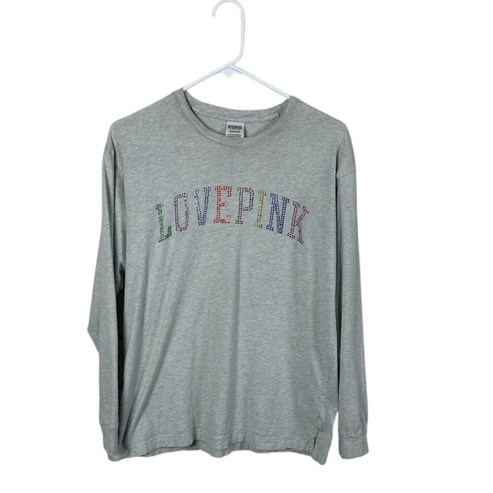 PINK Victoria's Secret Gray Bling Logo Tee size S